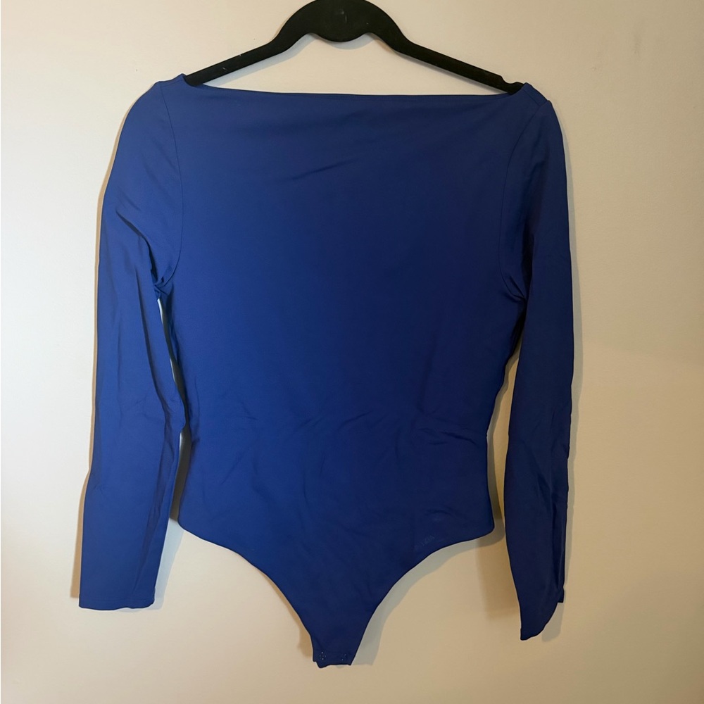 Aritzia Cobalt Blue Long Sleeve Boatneck Bodysuit